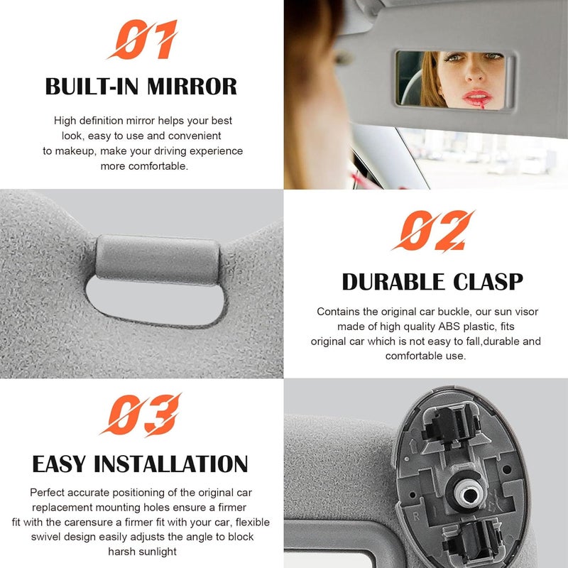 ILONPA Gray Passenger Right Side Sun Visor Replacement Compatible with 2007 2008 2009 2010 2011 Toyota Camry Without Sunroof Replace 74310-06750-E0 - Image 4